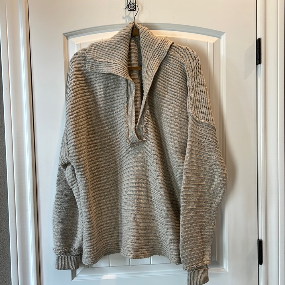 Tan Free People oversized v neck sweater